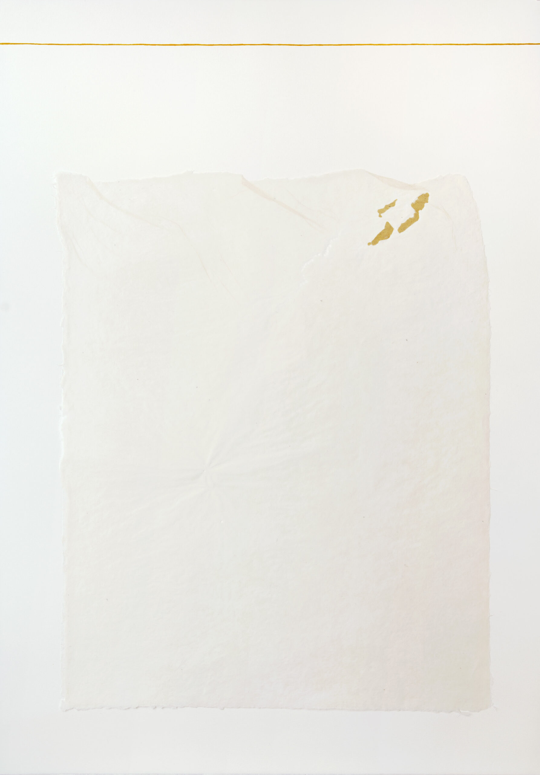 Miriam Salamander, paperwork, collage, yelloe pencil drawing on white handmade abaca paper