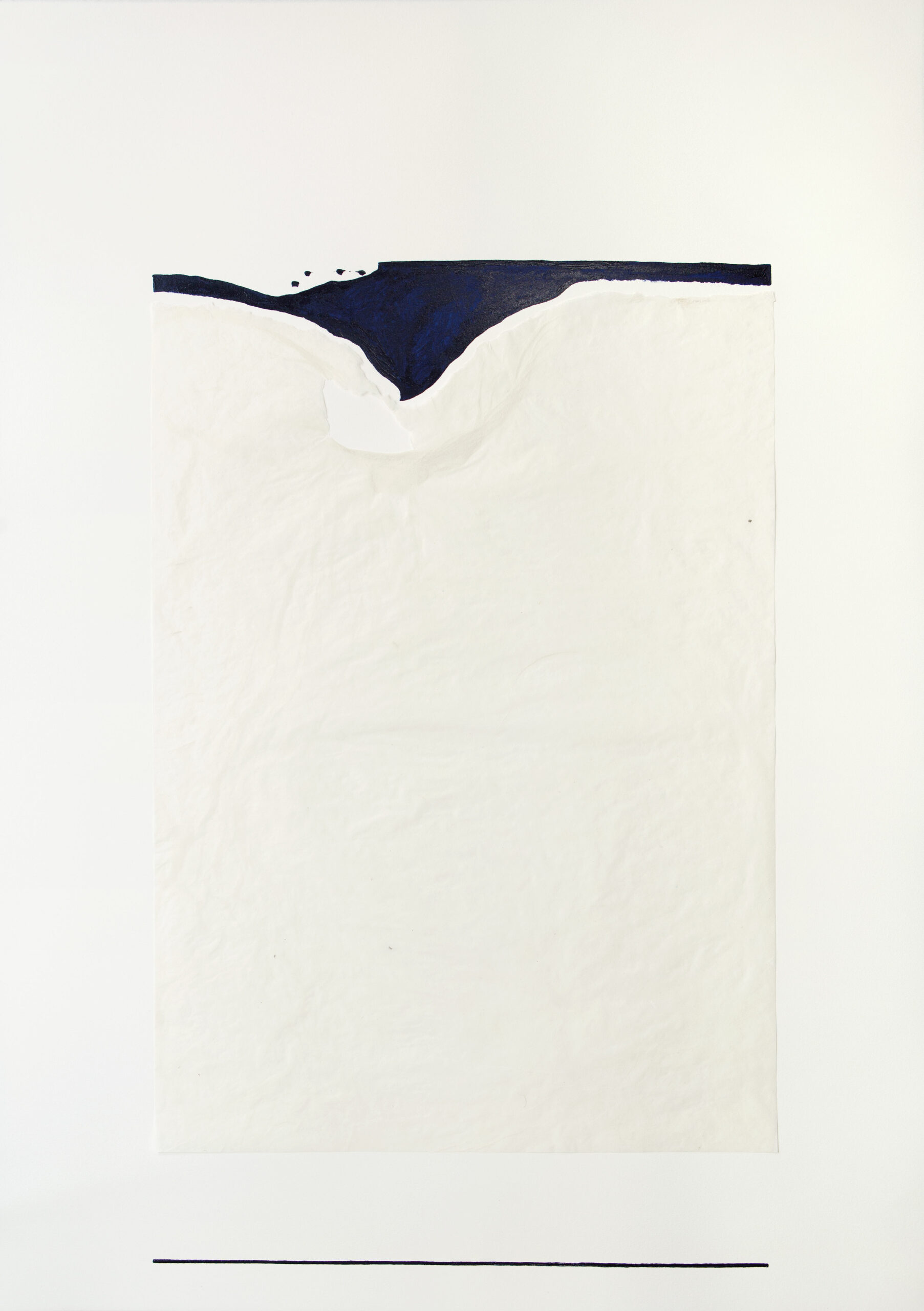 Miriam Salamander, paperwork, collage, blue watercolour on white handmade abaca paper